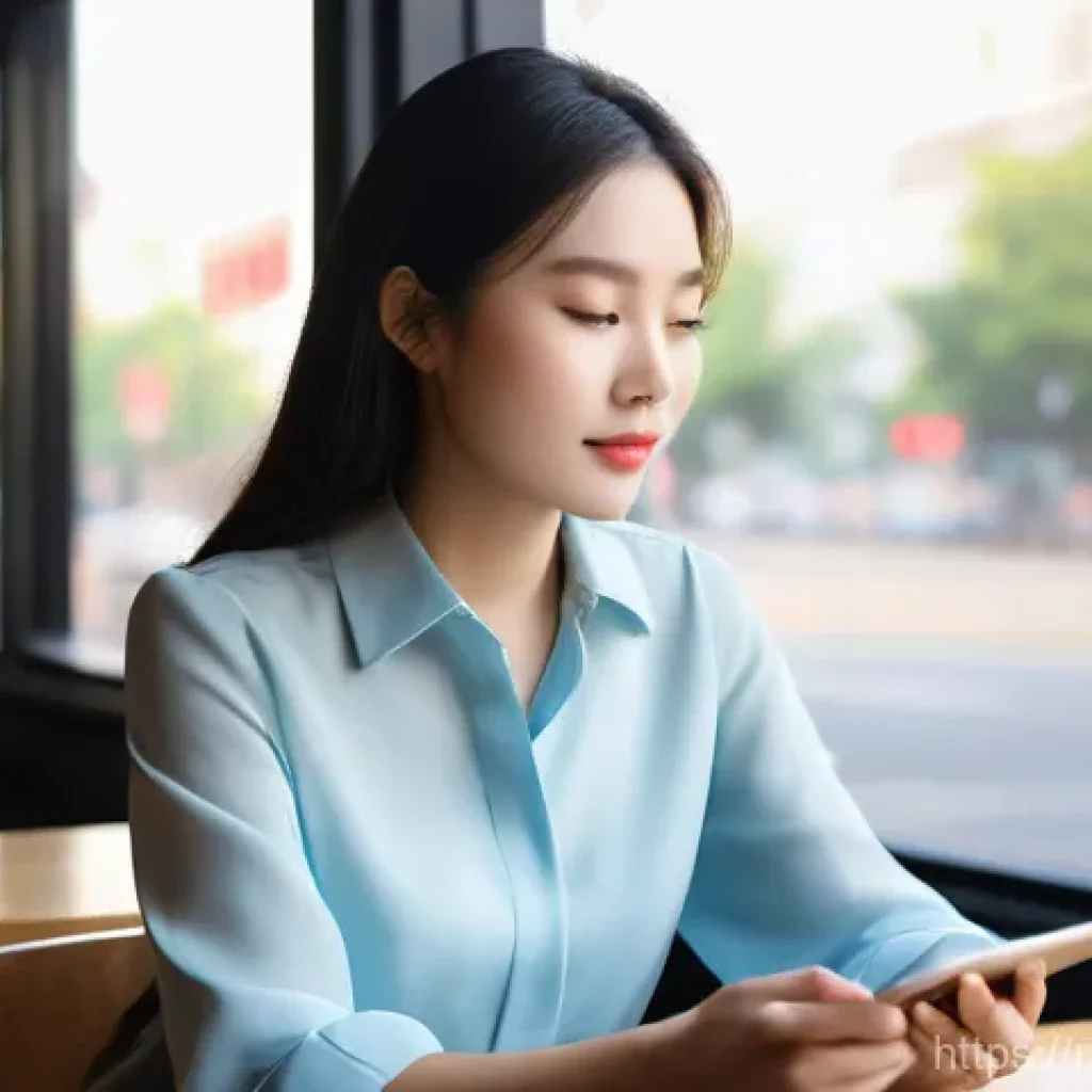 중국어 속담과 한자의 의미 - **Prompt**: A serene young woman in her late 20s, dressed in smart-casual business attire (blouse an...