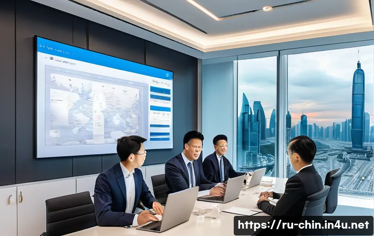 중국어를 활용한 취업 전략 - A professional office scene showing a diverse group of businesspeople engaged in a meeting focused o...